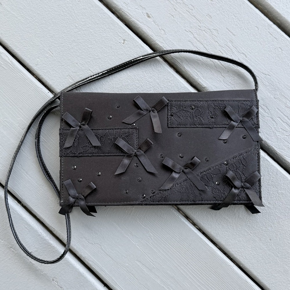 Black Lace Bow Clutch Bag Whimsigoth Evening‎ Punk Retro Dark Femme Coquette